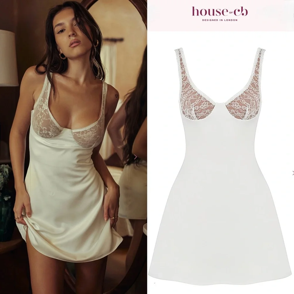 House of CB Cassandra Ivory satin and Lace mini dress - Picture 2 of 16